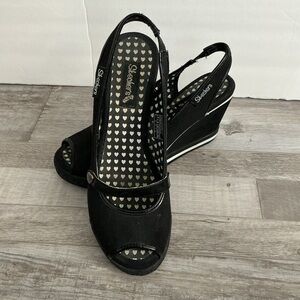 Skechers black canvas wedge sandals